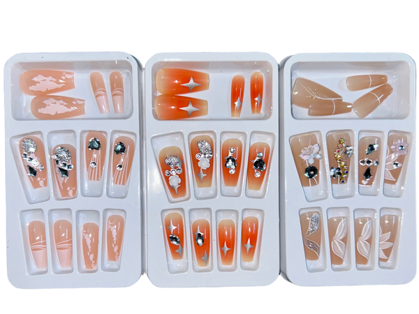 STONE ART - 3 SETS PRESS-ON NAILS WITH STICKERS