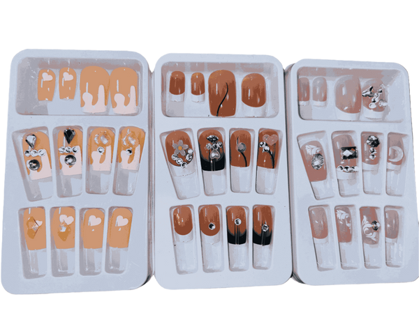 STONE ART - 3 SETS PRESS-ON NAILS WITH STICKERS